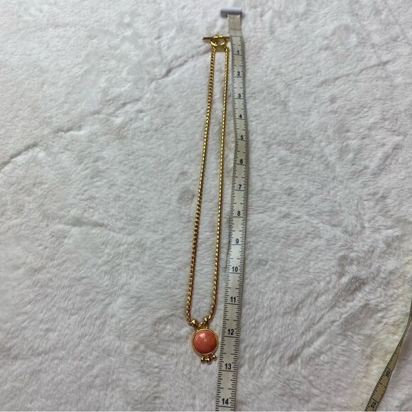Anne Klein Gold Tone Toggle Closure Necklace W/Orange Stone Pendant - Picture 6 of 8